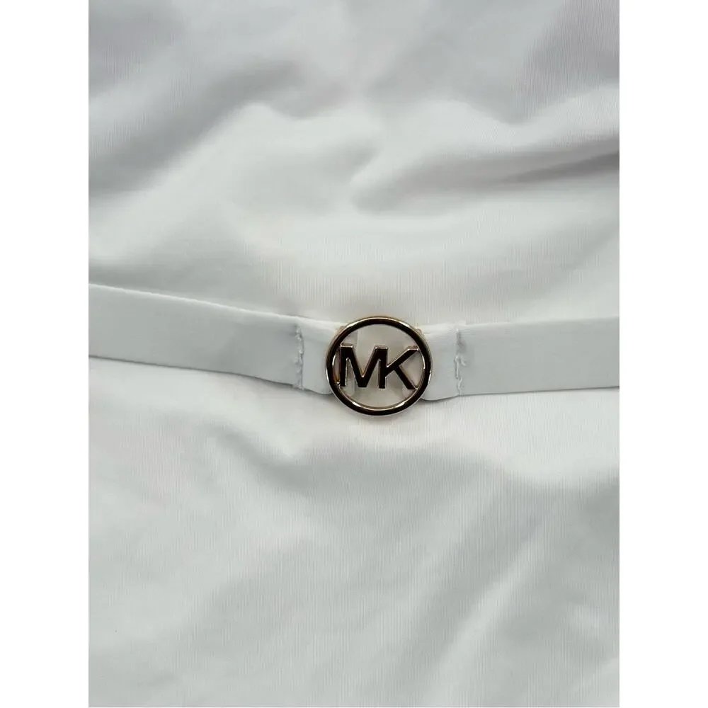 NWOT Michael Kors White Bandeau Monogram Belted Swimsuit Removable Straps Size 6